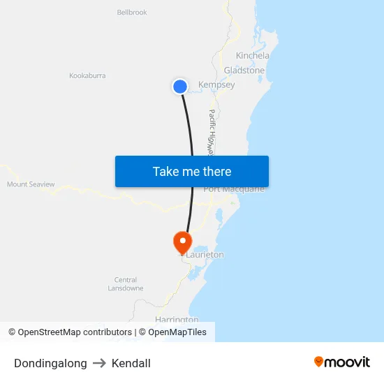 Dondingalong to Kendall map