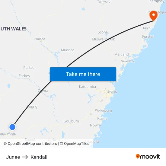 Junee to Kendall map