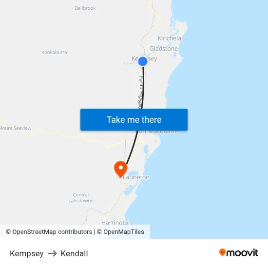 Kempsey to Kendall map