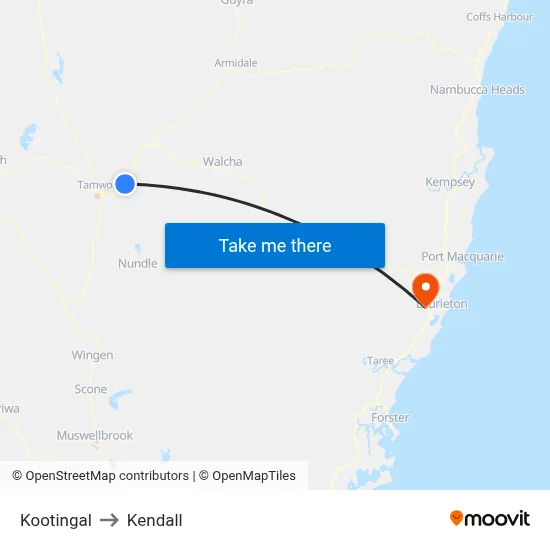 Kootingal to Kendall map