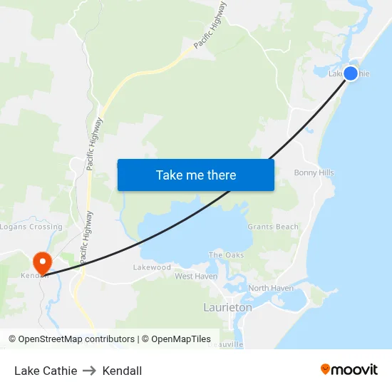Lake Cathie to Kendall map
