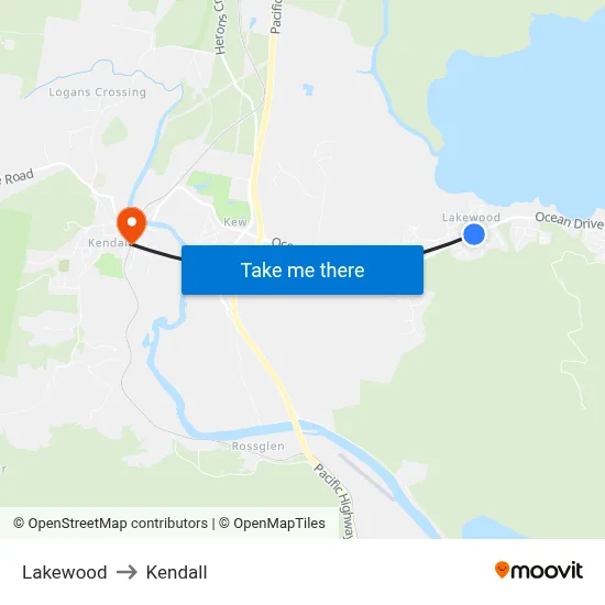 Lakewood to Kendall map