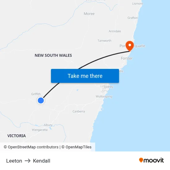Leeton to Kendall map