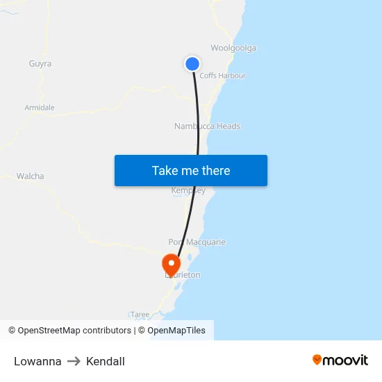 Lowanna to Kendall map