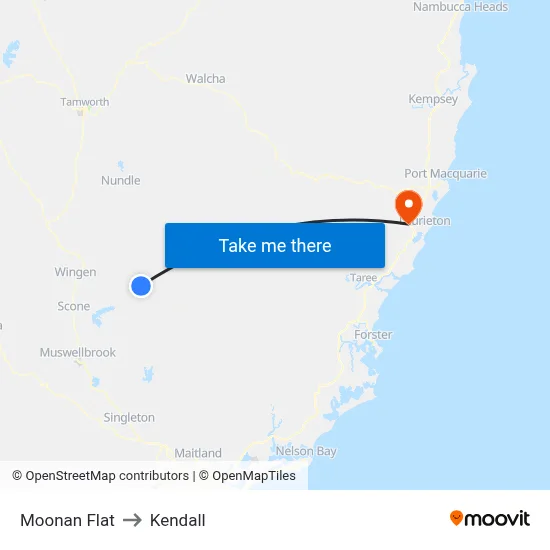 Moonan Flat to Kendall map