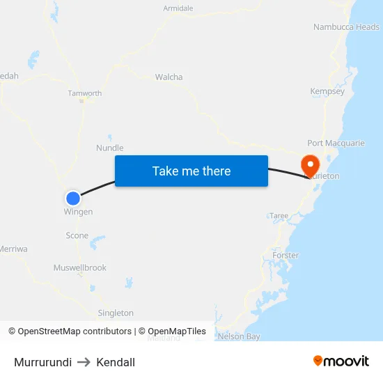 Murrurundi to Kendall map