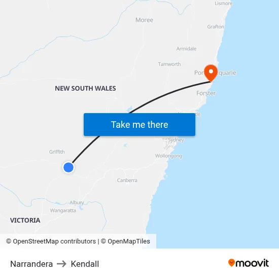 Narrandera to Kendall map