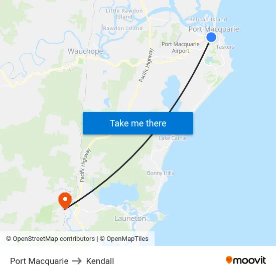 Port Macquarie to Kendall map