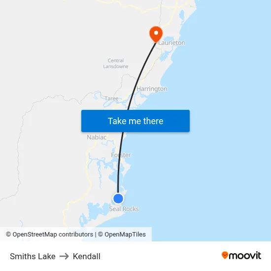 Smiths Lake to Kendall map