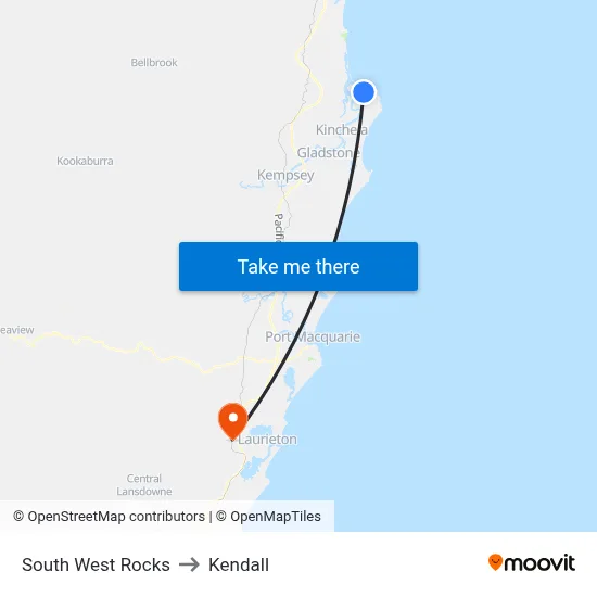 South West Rocks to Kendall map