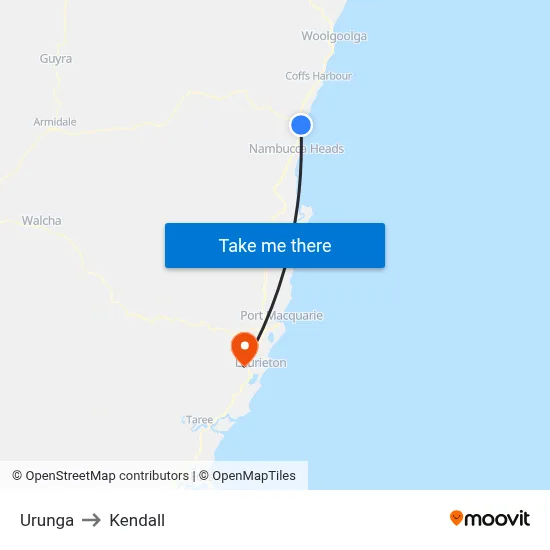 Urunga to Kendall map