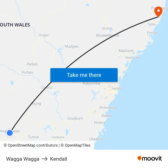 Wagga Wagga to Kendall map