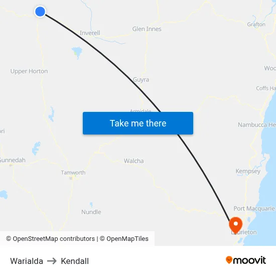 Warialda to Kendall map