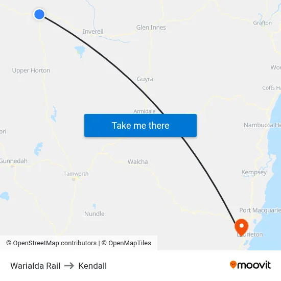 Warialda Rail to Kendall map