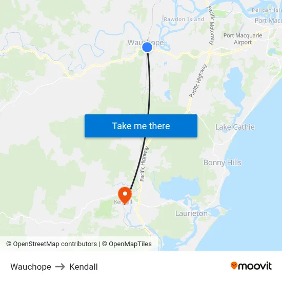 Wauchope to Kendall map