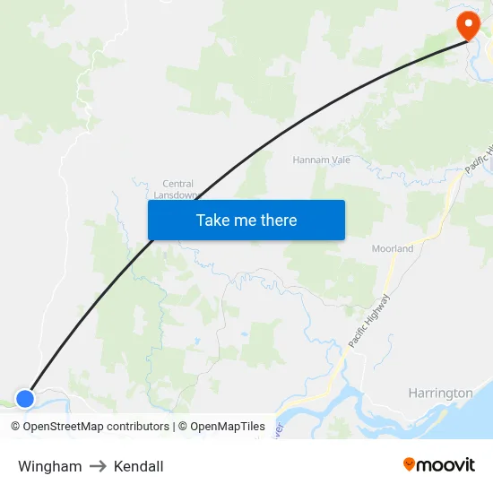 Wingham to Kendall map