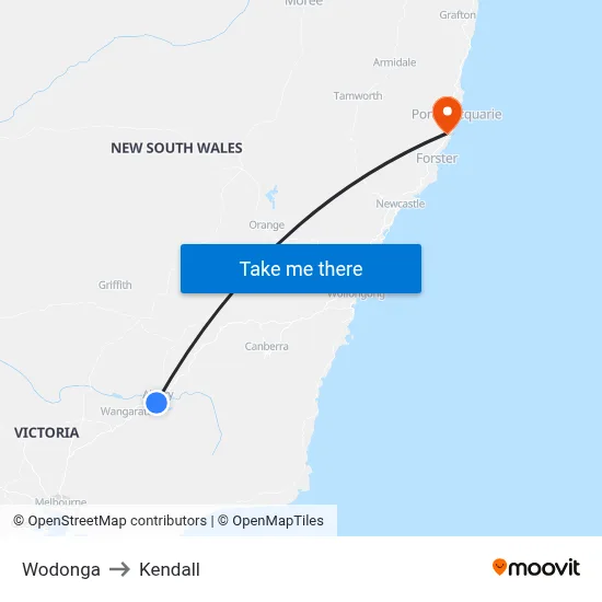Wodonga to Kendall map