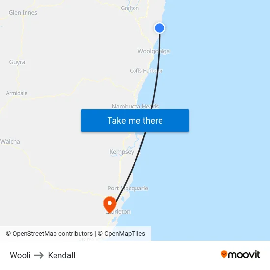 Wooli to Kendall map
