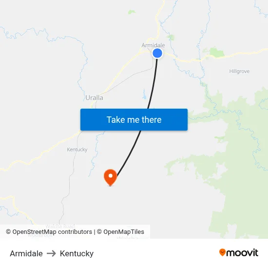 Armidale to Kentucky map