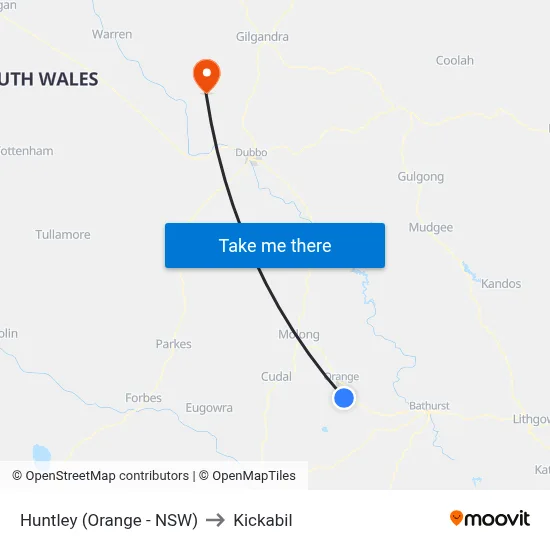 Huntley (Orange - NSW) to Kickabil map