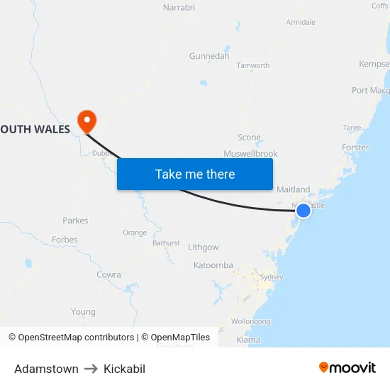 Adamstown to Kickabil map