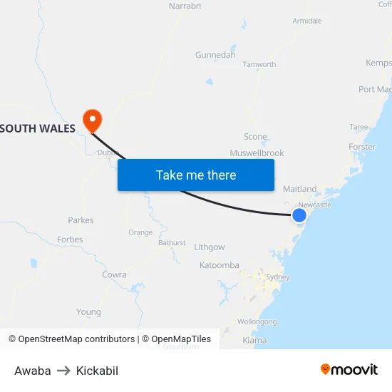Awaba to Kickabil map