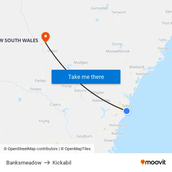Banksmeadow to Kickabil map