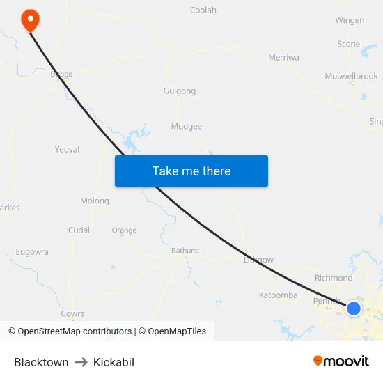 Blacktown to Kickabil map