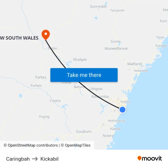 Caringbah to Kickabil map