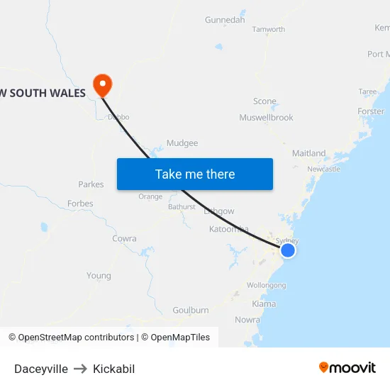 Daceyville to Kickabil map