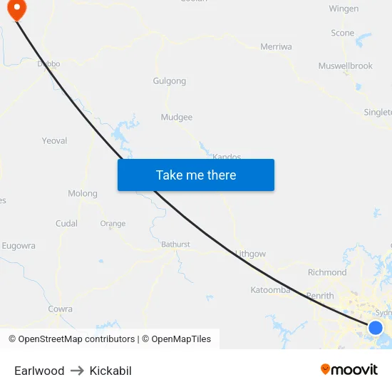 Earlwood to Kickabil map