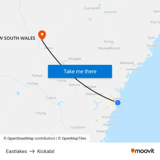 Eastlakes to Kickabil map
