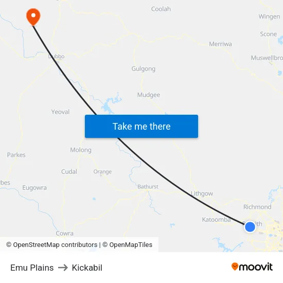 Emu Plains to Kickabil map