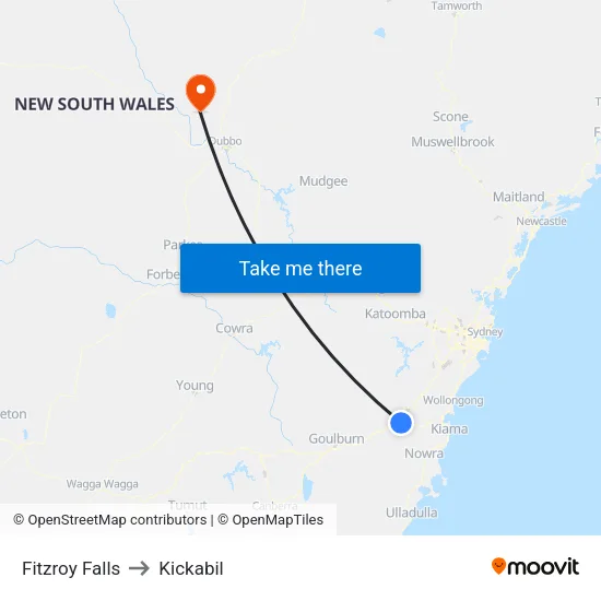 Fitzroy Falls to Kickabil map