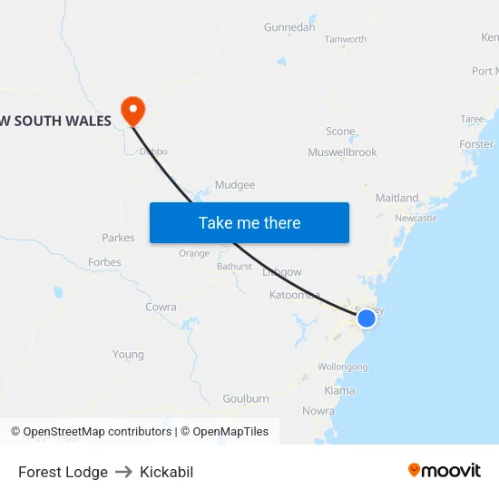 Forest Lodge to Kickabil map