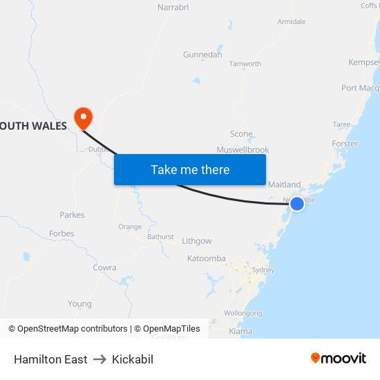 Hamilton East to Kickabil map