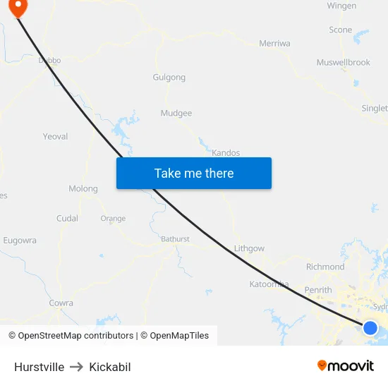 Hurstville to Kickabil map