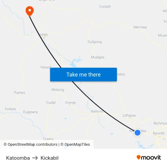 Katoomba to Kickabil map
