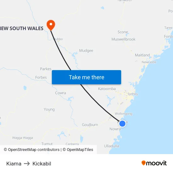 Kiama to Kickabil map