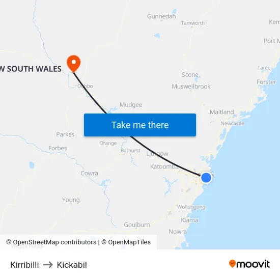 Kirribilli to Kickabil map