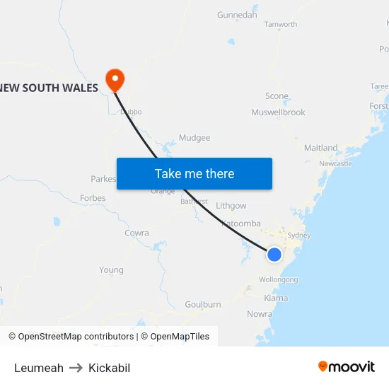 Leumeah to Kickabil map