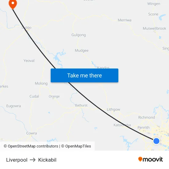 Liverpool to Kickabil map