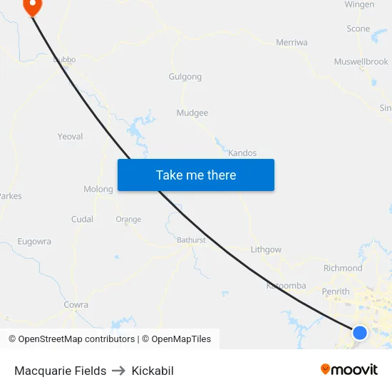 Macquarie Fields to Kickabil map