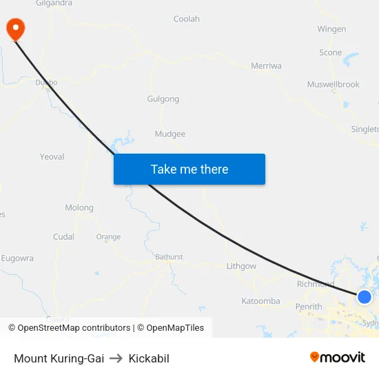 Mount Kuring-Gai to Kickabil map