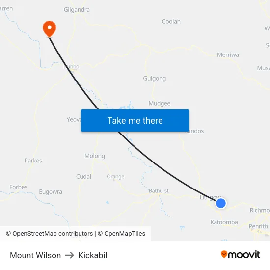 Mount Wilson to Kickabil map