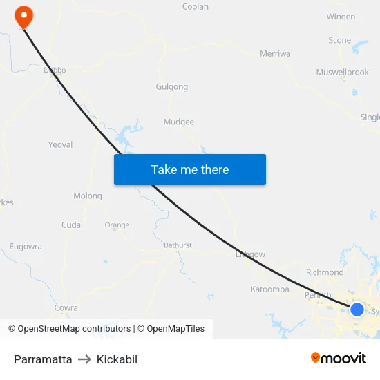 Parramatta to Kickabil map