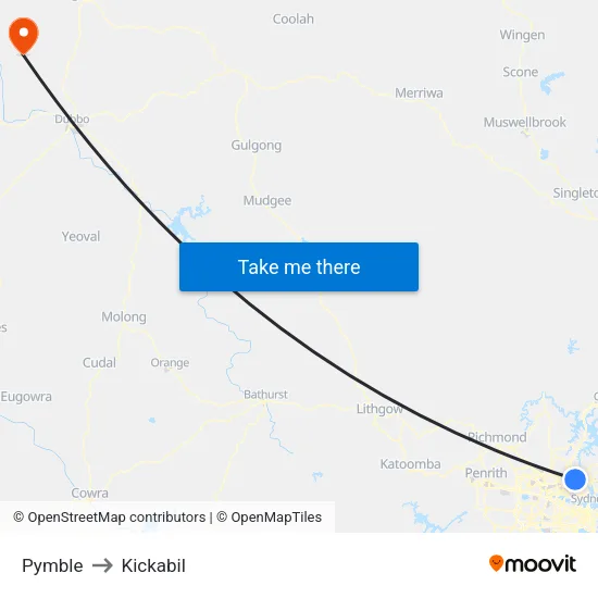 Pymble to Kickabil map