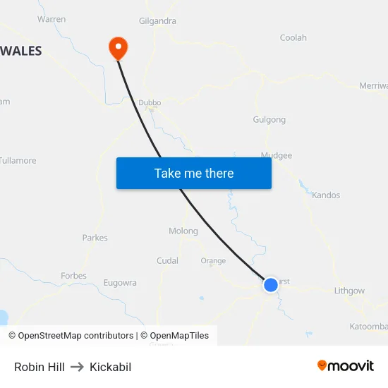 Robin Hill to Kickabil map