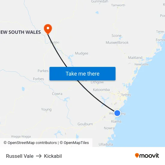 Russell Vale to Kickabil map