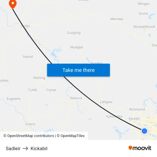 Sadleir to Kickabil map